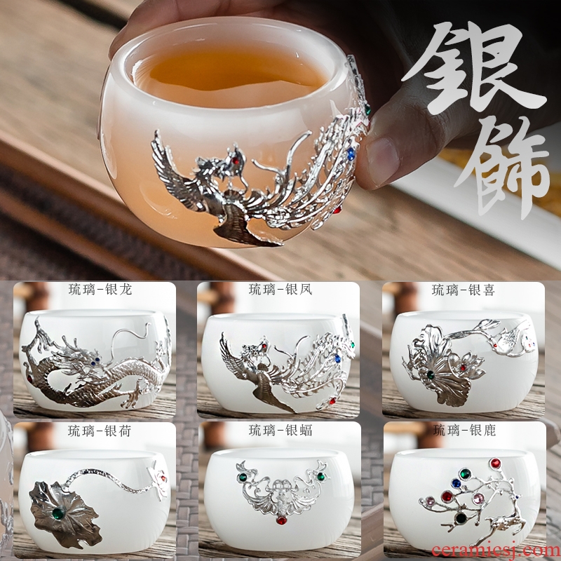 Silver small tea cup sample tea cup masters cup to use single cup white jade porcelain heat - resistant glass lamp that kung fu tea set