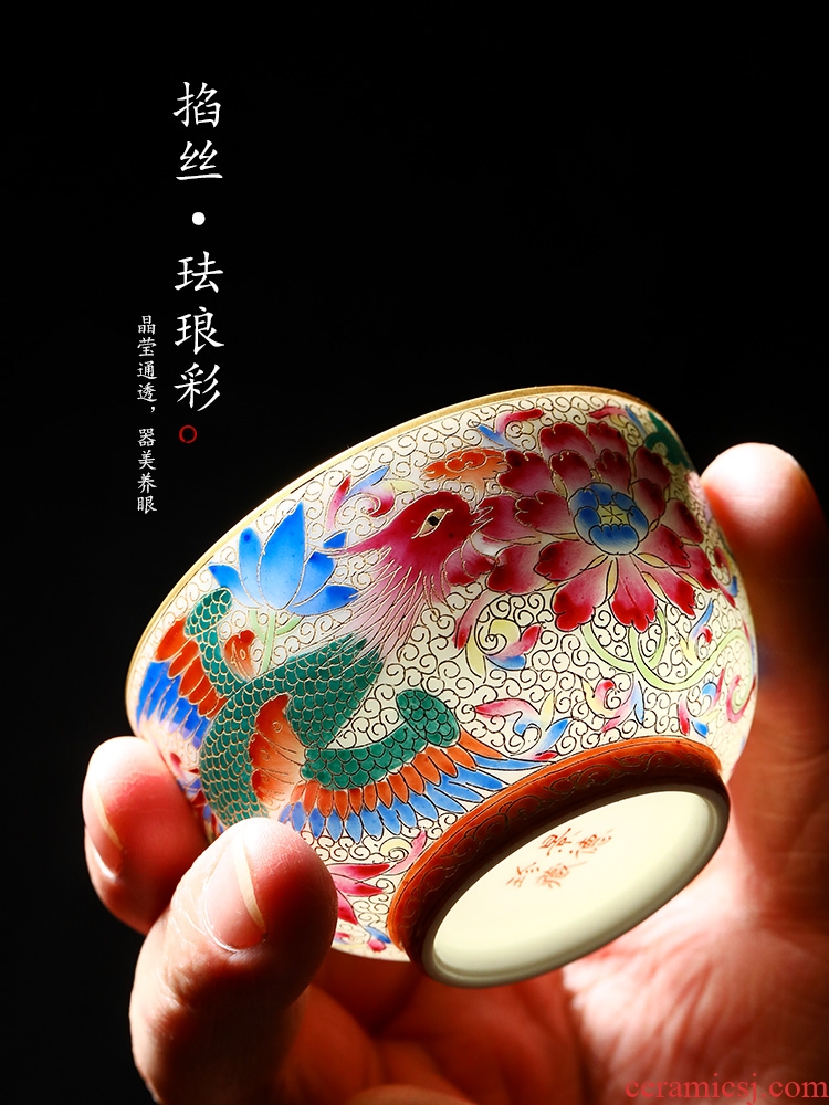 Jingdezhen hand - made master cup pure manual colored enamel longfeng high - end ceramic sample tea cup for cup kung fu tea cups