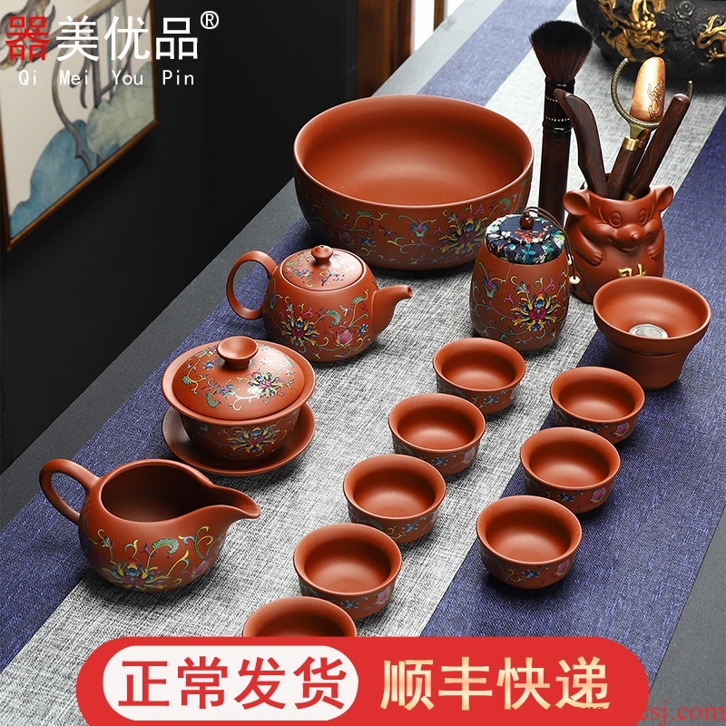 Implement the superior ceramic zhu, violet arenaceous mud tureen kung fu tea set home office yixing teapot teacup gift boxes