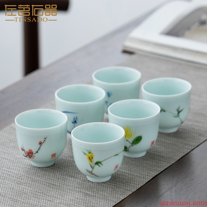 Powder green, jingdezhen master cup ceramic cup 6 only single cup sample tea cup small kung fu cup single small tea cups