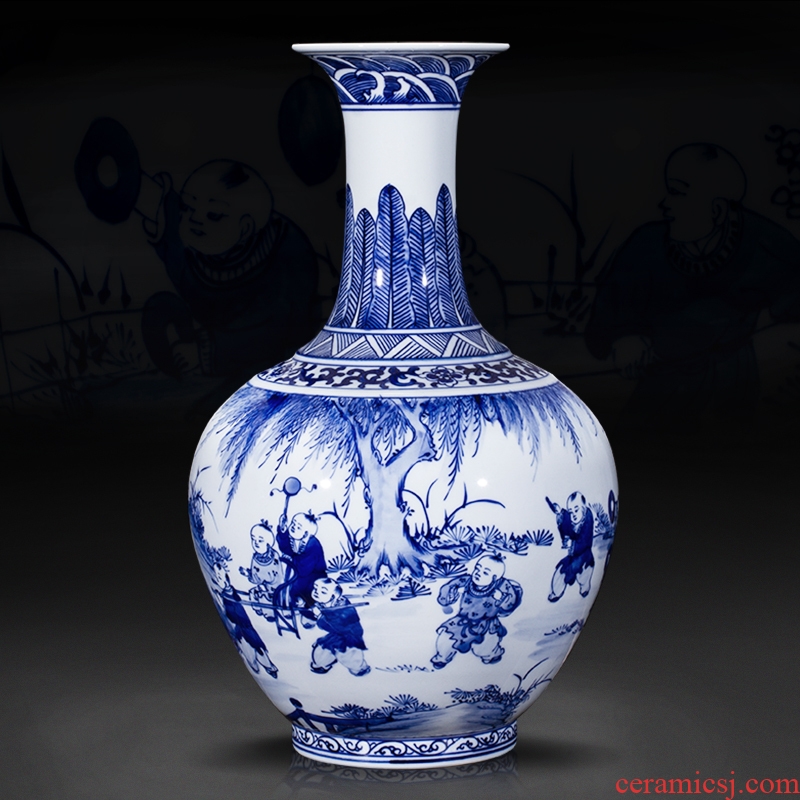 Jingdezhen ceramics furnishing articles antique blue and white porcelain vases, new Chinese style household living room TV ark adornment arranging flowers