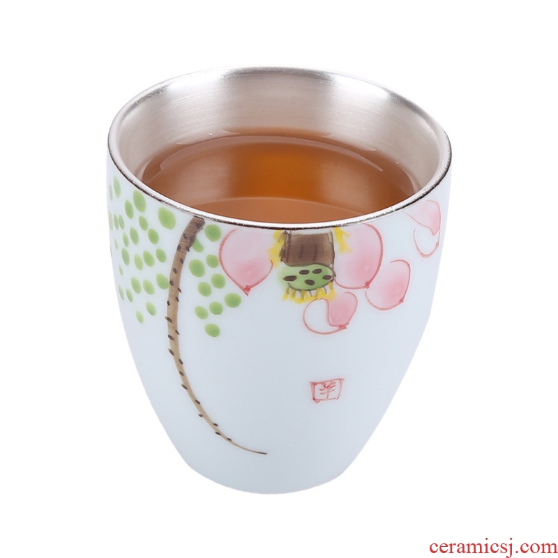 Jingdezhen ceramic checking hand - made teacup silver cup silver 999 authentic kung fu tea tasted silver gilding sample tea cup