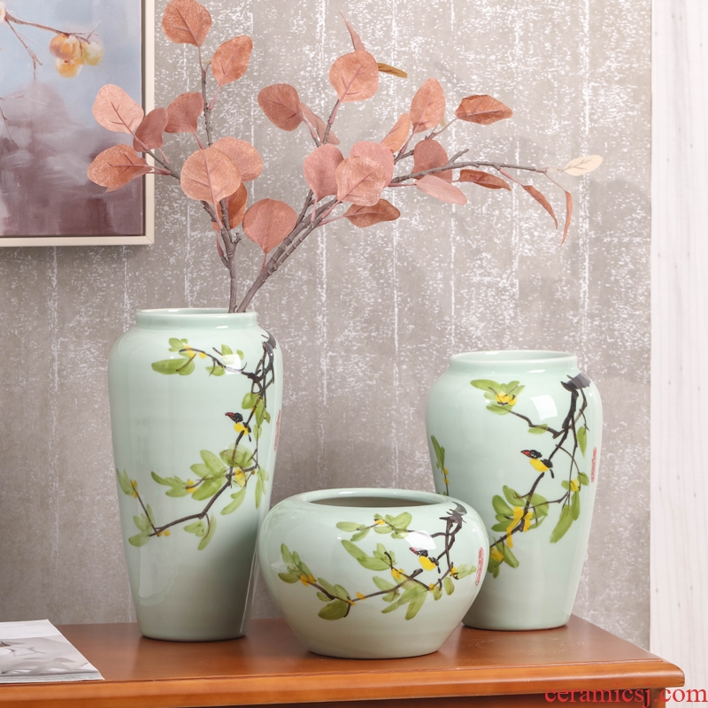 Vase three - piece hand - made vases, I and contracted sitting room decorate household ceramics Vase furnishing articles contracted floral outraged