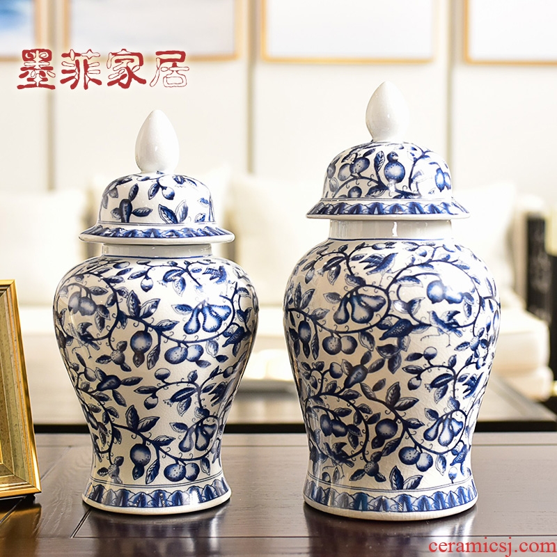 New Chinese style originality jingdezhen ceramic furnishing articles sitting room porch receive blue and white porcelain jar of TV ark, wine accessories