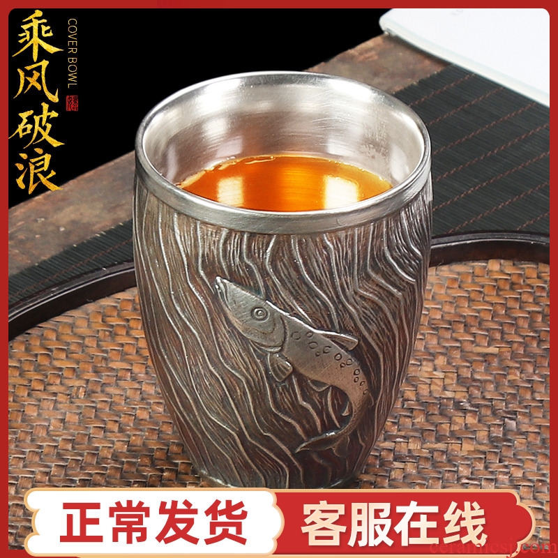 Artisan fairy 999 sterling silver glass ceramic antique household pure manual kung fu tea hot master cup single cup size