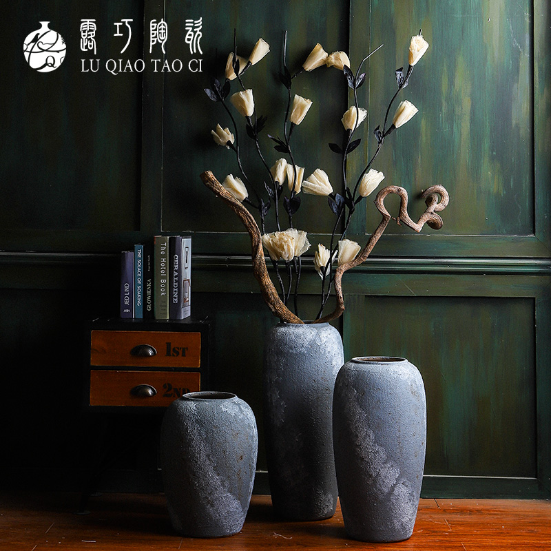 Jingdezhen ceramic coarse pottery vases, I and contracted landing dried flowers sitting room porch flower arranging creative furnishing articles to restore ancient ways