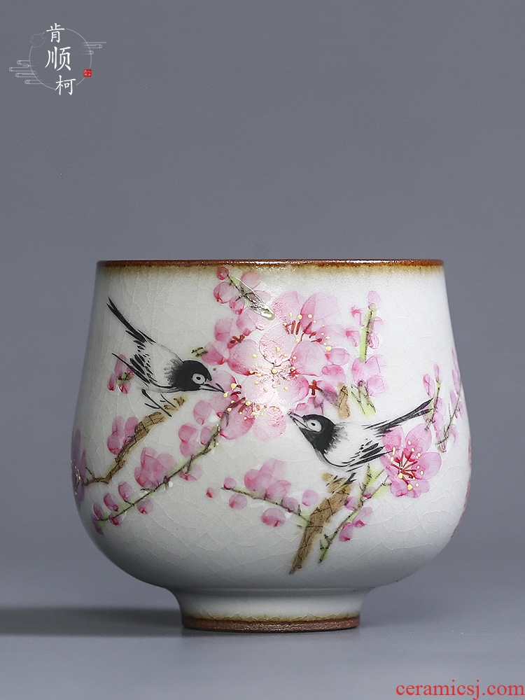 Jingdezhen hand - made peach blossom put water point ceramic sample tea cup pure manual single cup tea set your up master kung fu tea cup
