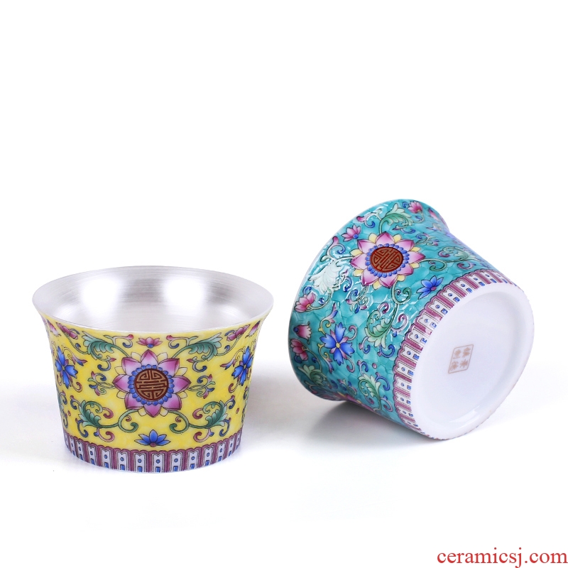 Jingdezhen ceramic sample tea cup tea master single cup silver enamel cup silver 999 authentic kung fu tea cups