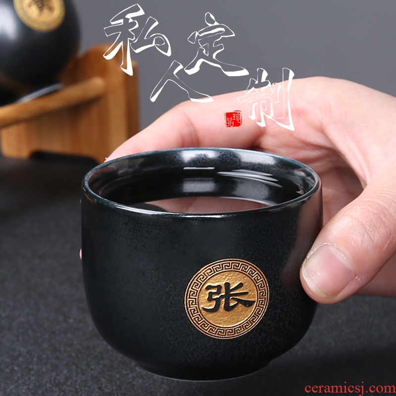 Small private custom name logo tea tea ceramic cups, kung fu master cup single cup light tea bowl