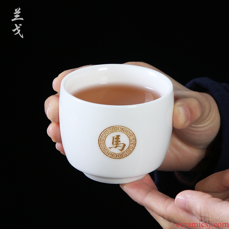 Dehua white porcelain tea set household sample tea cup kung fu tea cups ceramic bowl with single cup tea custom carving master CPU