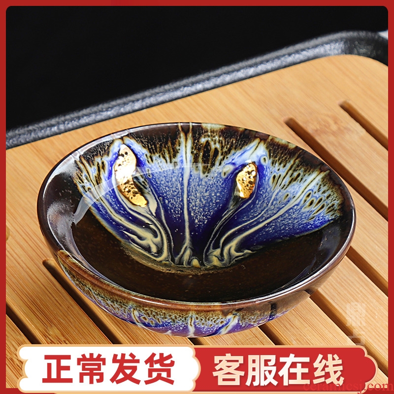 Up built red glaze teacup master cup single cup size 24 k gold prevent iron sample tea cup ceramics by hand