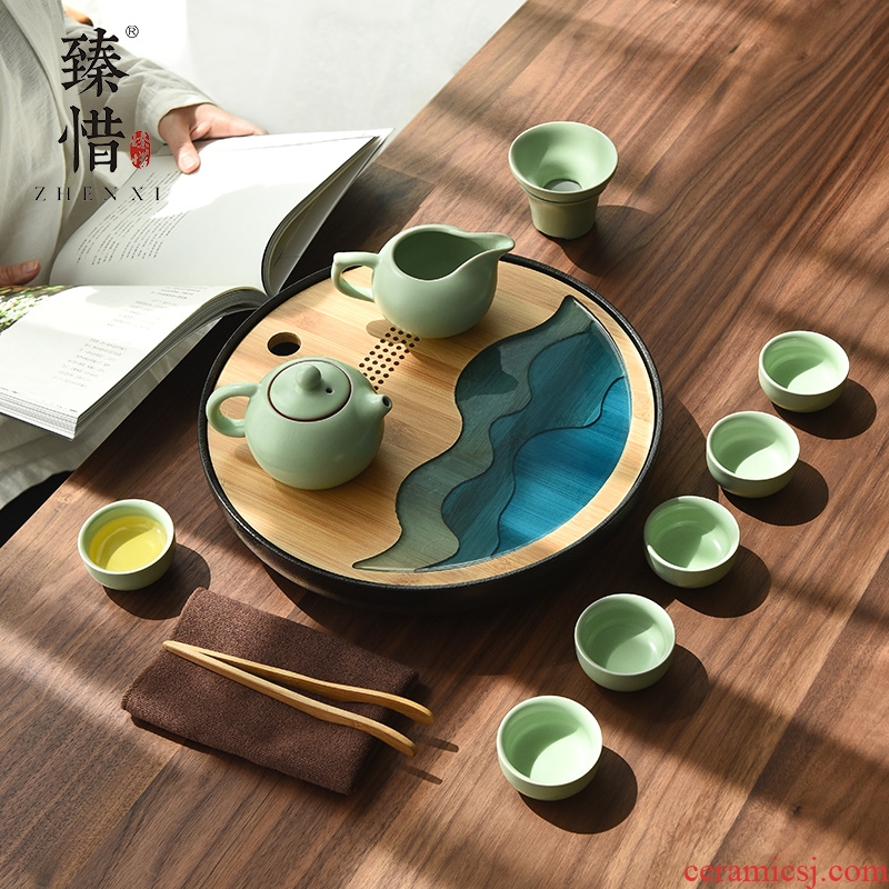 Cherish your up ceramic kung fu tea set household contracted by Japanese noggin modern mini dry tea tray