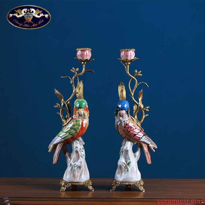 European parrot candlestick retro American creative home furnishing articles soft ceramic based cup handicraft ornament