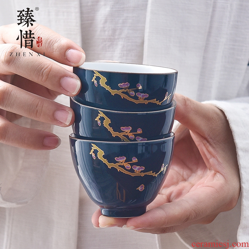 Become precious little ji blue glaze ceramic cups household manual individual cup single CPU Japanese tea drinking glass sample tea cup, cup