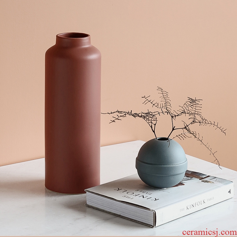 Straight ceramic vase morandi color is simple but elegant decorative dried flower vase creative | BEST WEST