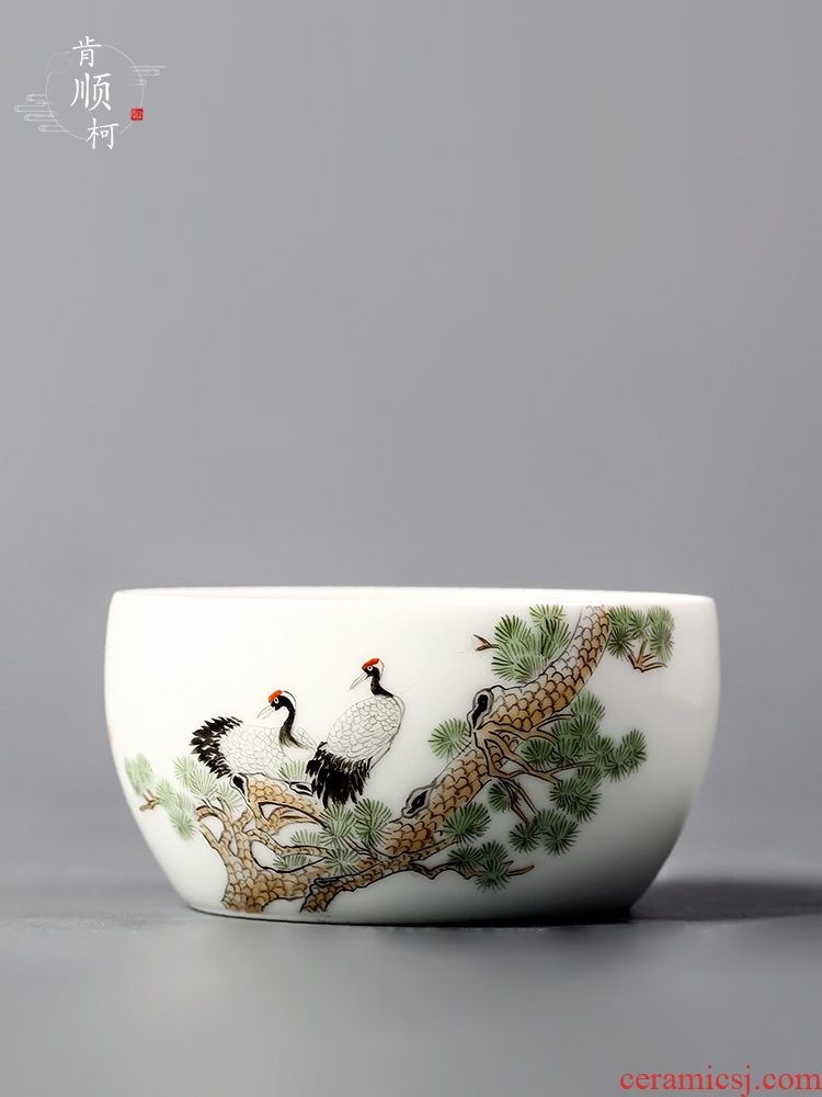Jingdezhen pastel hand - made pine crane live master cup white porcelain cup single CPU high - end kunfu tea sample tea cup fullness