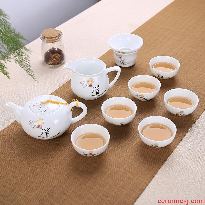 Dehua white porcelain ceramic kung fu tea set porcelain tea set household tureen teapot sample tea cup of a complete set of tea cups