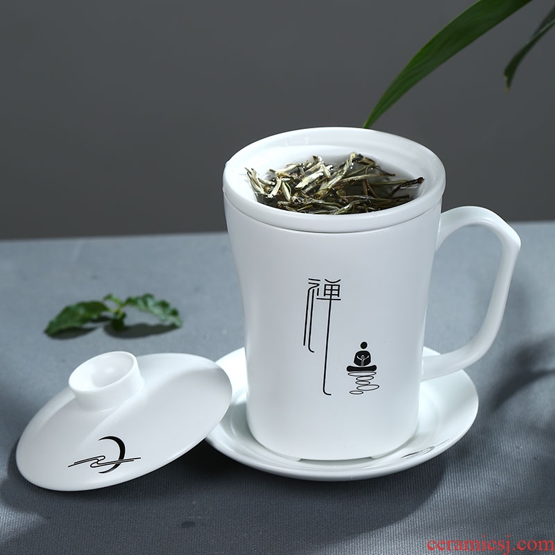 Jingdezhen ceramic filter cup tea separate office glass tea cup creative mark cup with cover glass