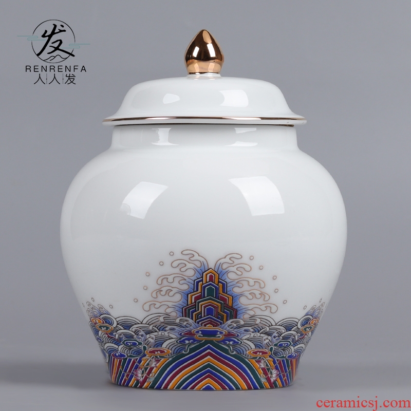 Ji blue glaze large ceramic POTS of household seal pot small pot of tea caddy fixings box packing logo customization