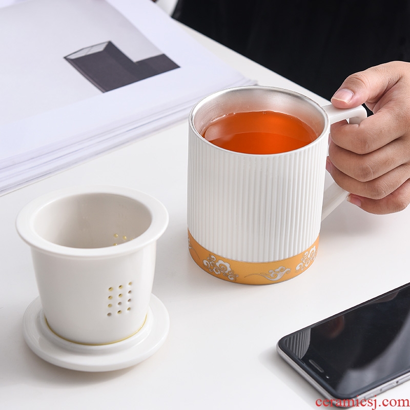 Office of dehua white porcelain cup with cover silver cup silver cup mark cup custom ceramic cup tea separation