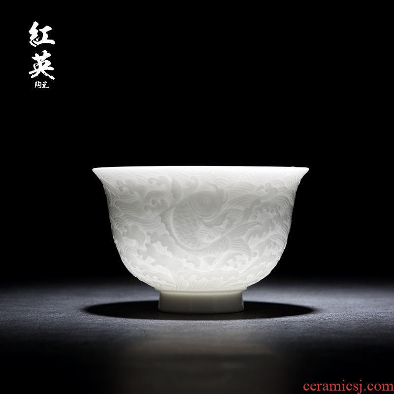 Red the jingdezhen ceramic kung fu tea set small embossment dragon white porcelain cups sample tea cup master cup single CPU