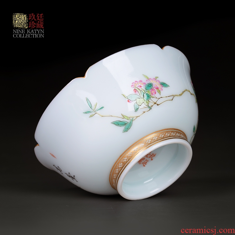 About Nine katyn hand - made kung fu tea set porcelain enamel single CPU jingdezhen hand kwai expressions using CPU small masters cup