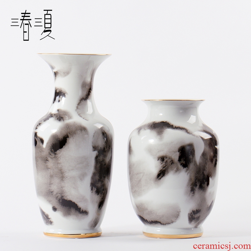 The New Chinese ink painting ceramic general storage tank can of floral outraged furnishing articles example room hotel in the sitting room porch soft decoration