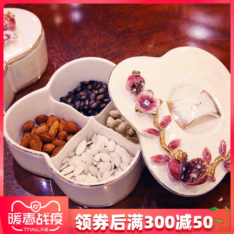 European ceramic creative fashion dried fruit dried fruit tray box frame with cover multi - purpose wedding candy dish of fruit