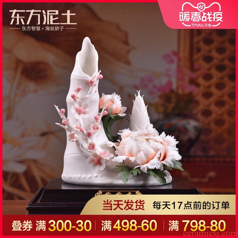 Oriental clay ceramic flower its art of Chinese style living room decorate gifts furnishing articles/high D51-14