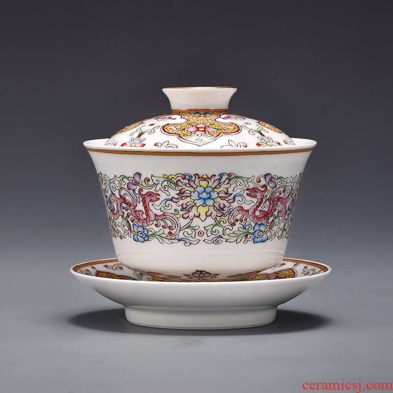 JingJun jingdezhen ceramics kung fu tea set only three bowl of hand - made tureen manually make tea bowl cups to cups