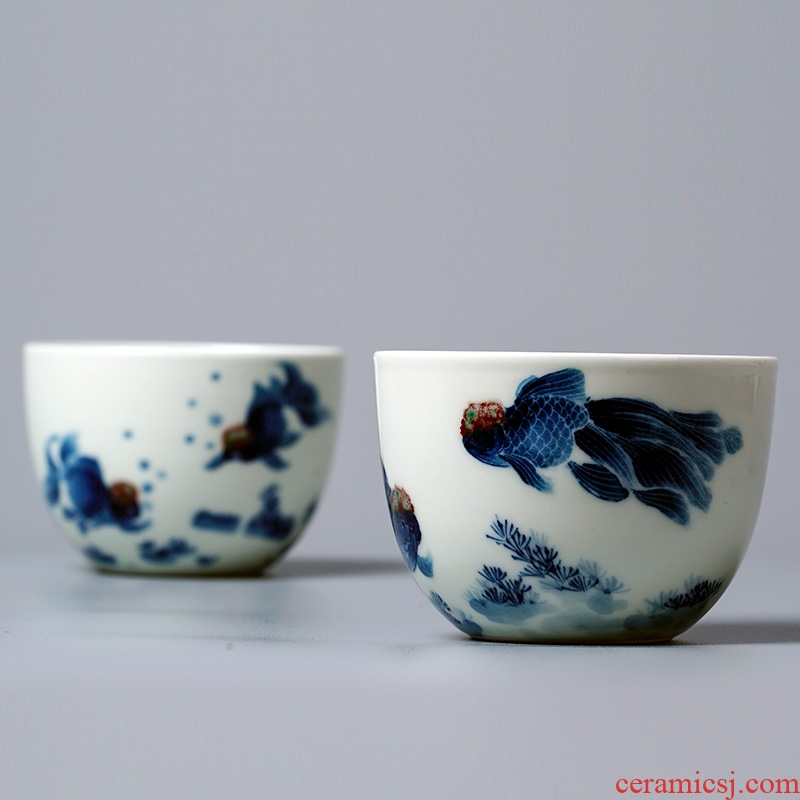 Jingdezhen blue and white youligong Lin Yuehong hand - made master cup single CPU and high - end hand - made tea cups