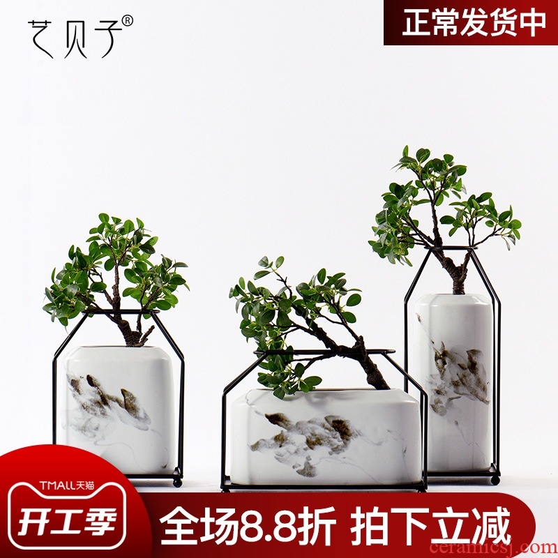 The New Chinese ink painting art BeiZi ceramic flower implement soft furnishing articles example room adornment club house sitting room porch decoration