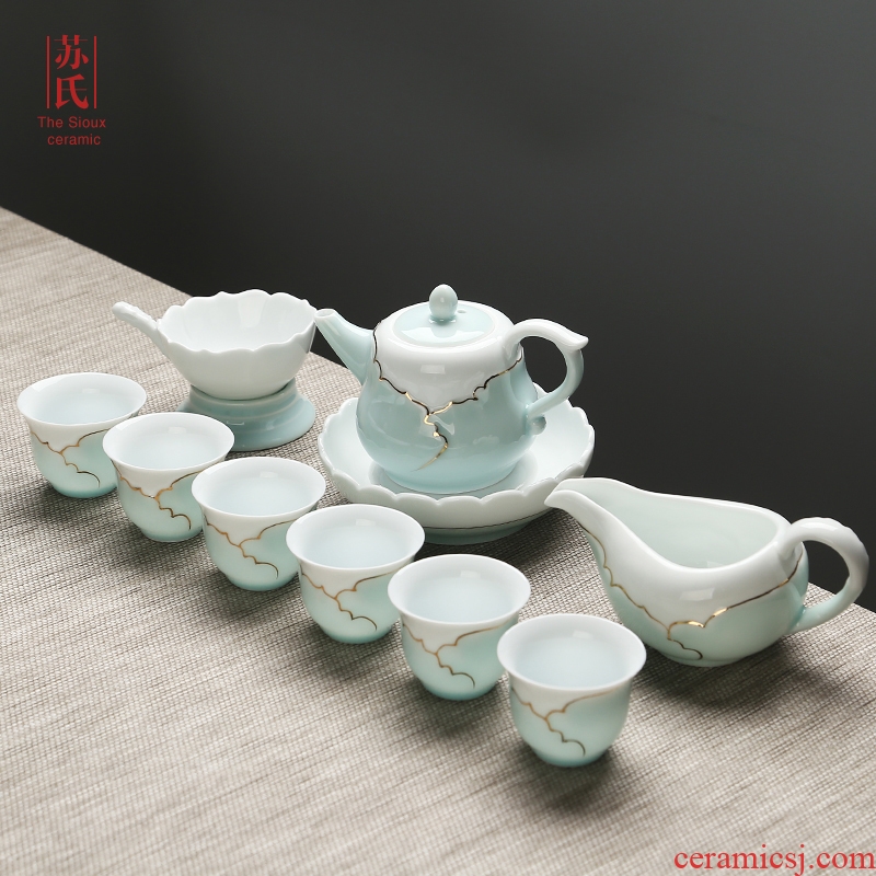 Su ceramic home office of a complete set of tea set kung fu tea teapot teacup tea set gift boxes damage reissue