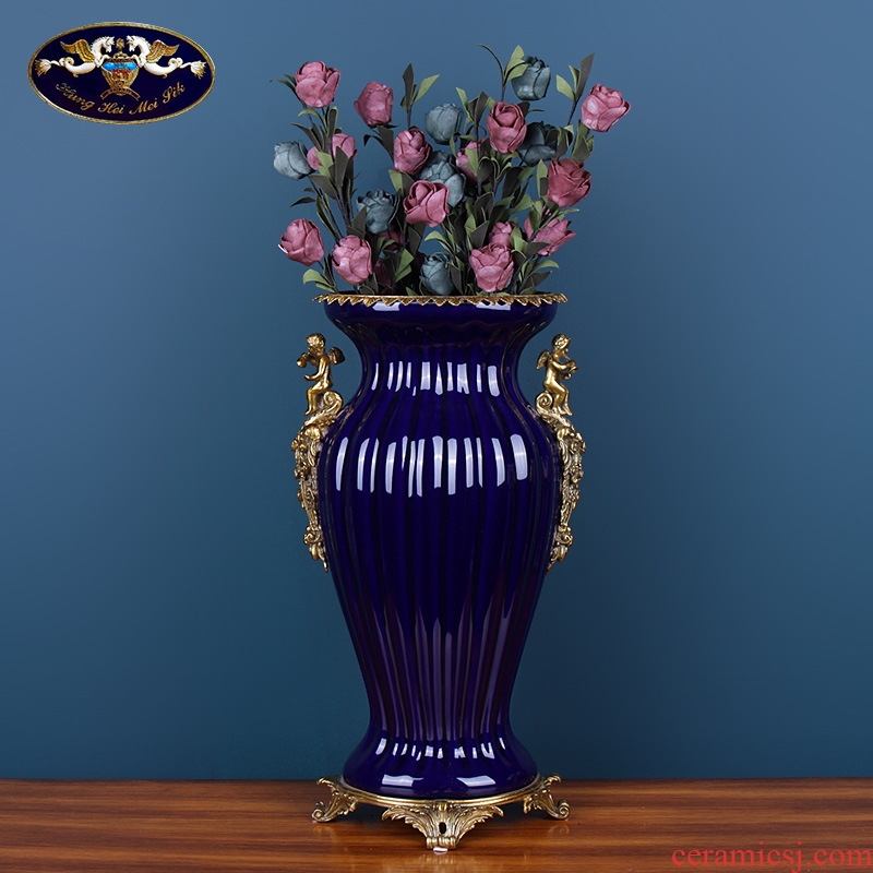 European ceramic inlaid copper flower vase retro creative American household act the role ofing is tasted, the sitting room porch flowers barrels furnishing articles apparatus