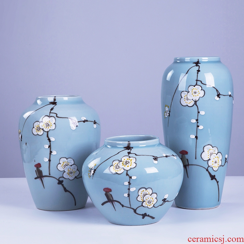 Jingdezhen ceramic hand - made vases, three - piece suit of new Chinese style is I and contracted sitting room TV ark, home decoration furnishing articles