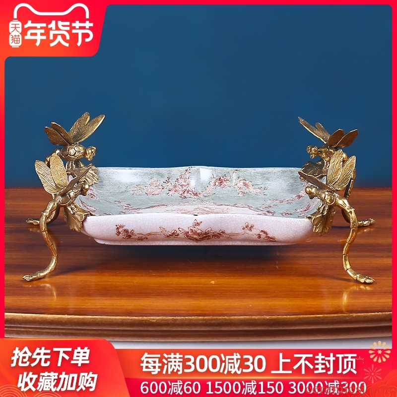 Europe type restoring ancient ways the receive a plate of high - grade ceramic dry fruit tray key-2 luxury household American sitting room tea table plate decoration furnishing articles