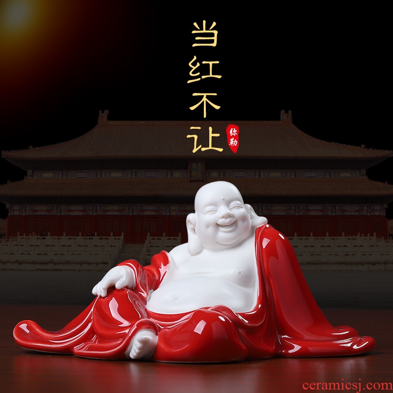 Oriental red clay ceramic China smiling Buddha maitreya furnishing articles dehua white porcelain its art desktop decoration