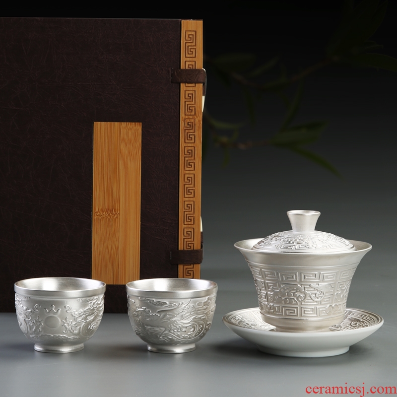 Ceramic coppering. As silver tureen sterling silver 999 kung fu tea set home three large single gift boxes to make tea bowl