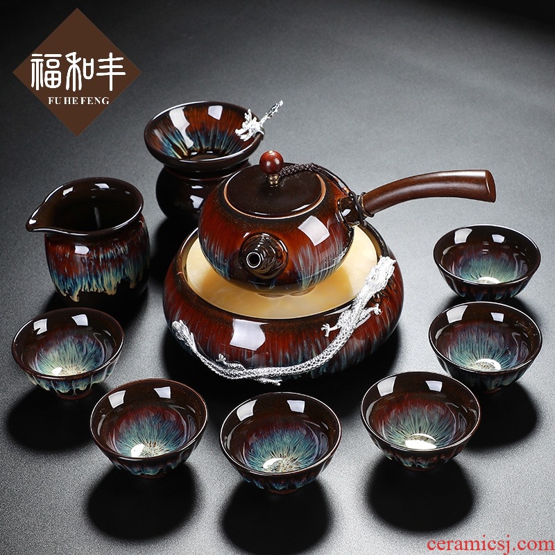 F belong creative kung fu tea set ceramic building light tureen whole household silver teapot teacup of a complete set of gift box