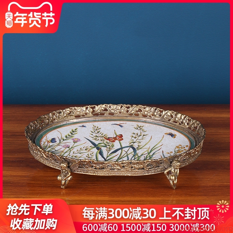 European rural ceramics with copper dry fruit tray was domestic high - end home decoration restoring ancient ways the sitting room tea table compote furnishing articles