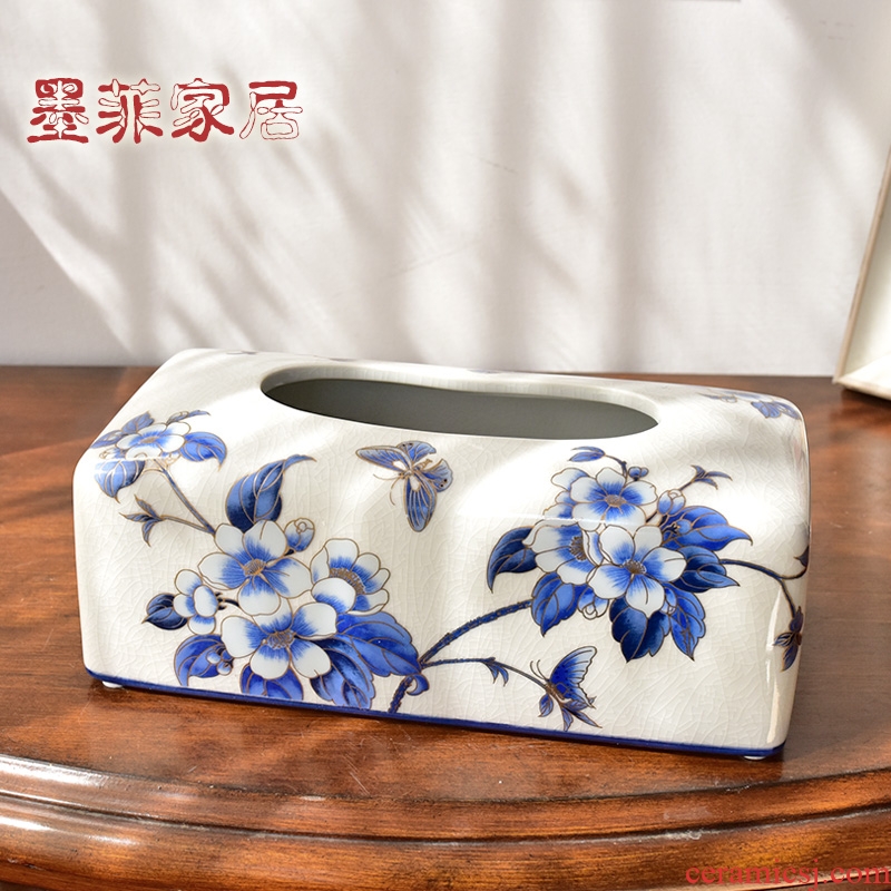 New Chinese style restoring ancient ways ceramic tissue box smoke box American home restaurant table sitting room tea table with decorative furnishing articles