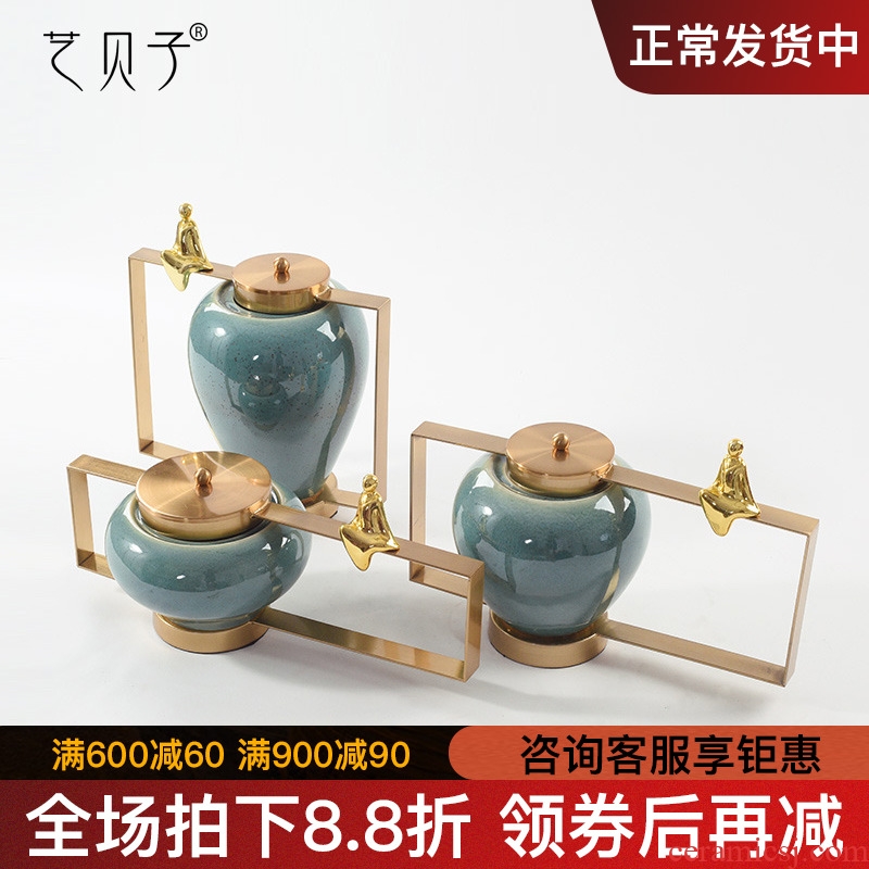 New Chinese style show ceramic vase flower flower implement furnishing articles villa living room New classical household craft ornaments