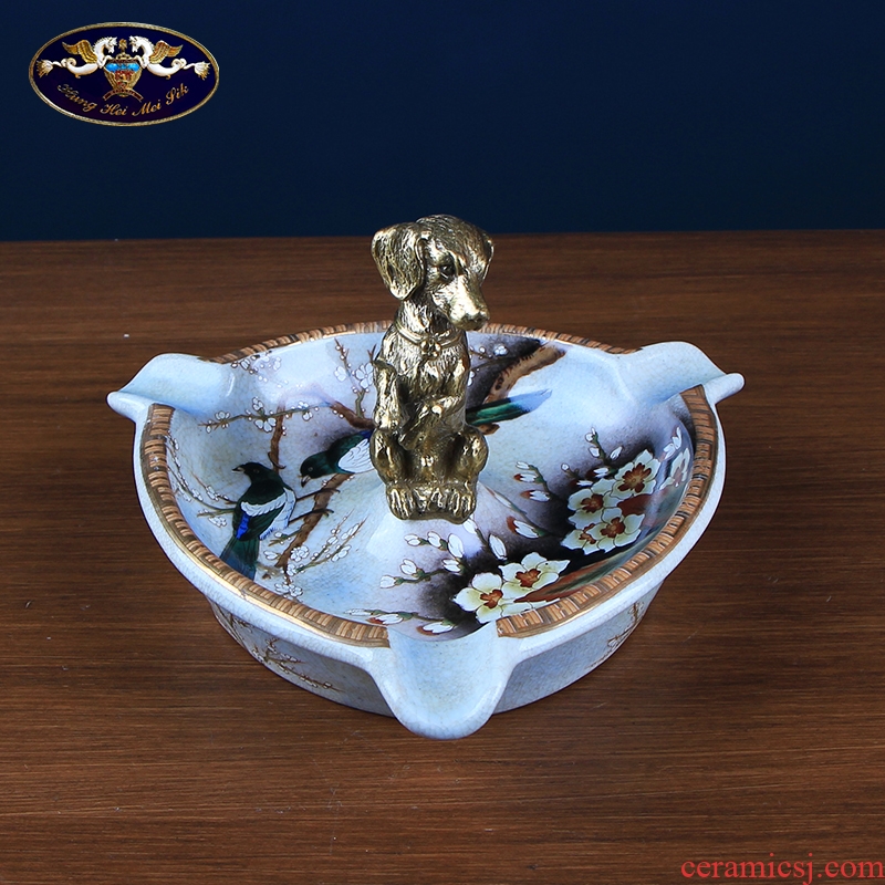 Pure copper puppy ceramic ashtray creative move artical household soft adornment handicraft furnishing articles in the living room