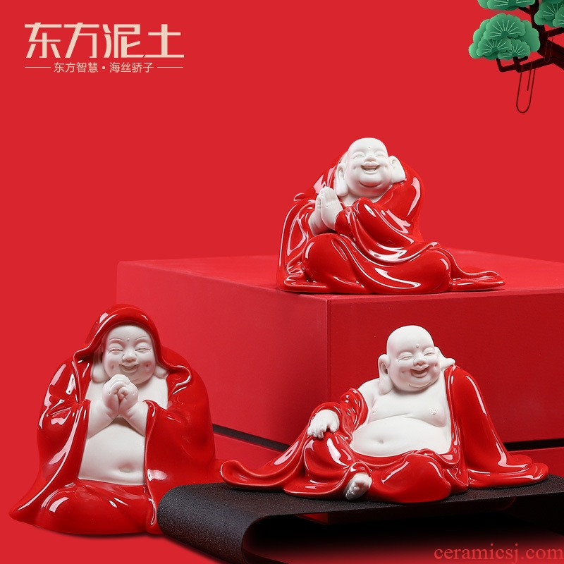 East China red soil smiling Buddha furnishing articles of new Chinese style household ceramic wine TV ark, sitting room adornment