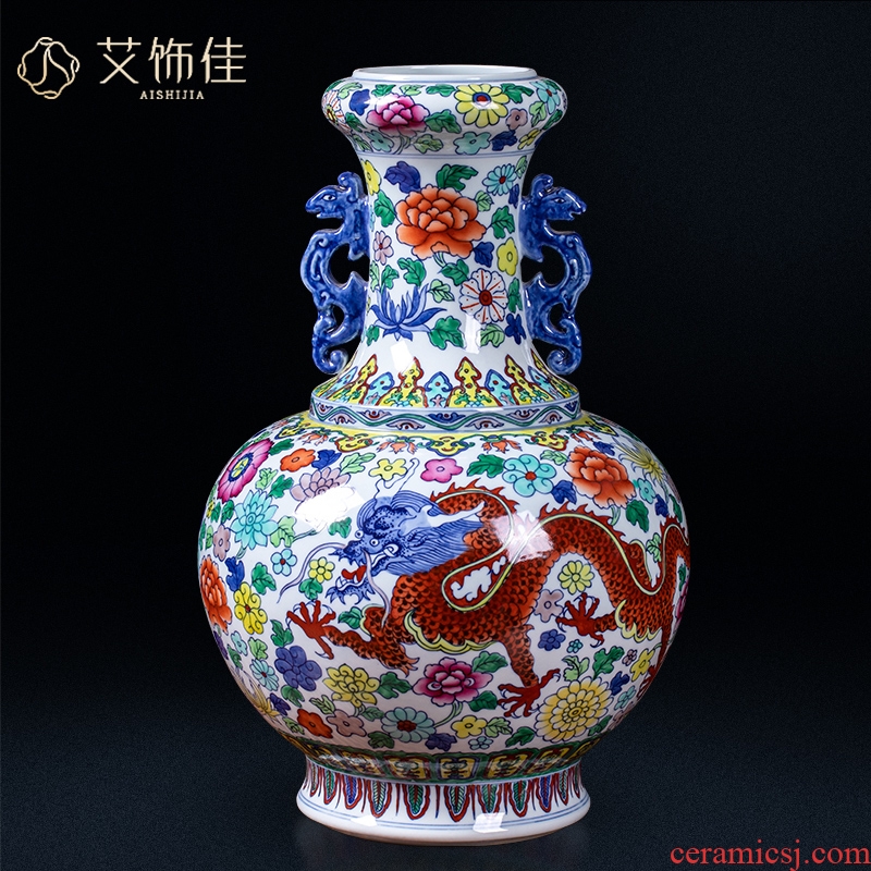 Jingdezhen ceramics archaize ears dragon vase household enamel flower arranging the sitting room porch ark adornment