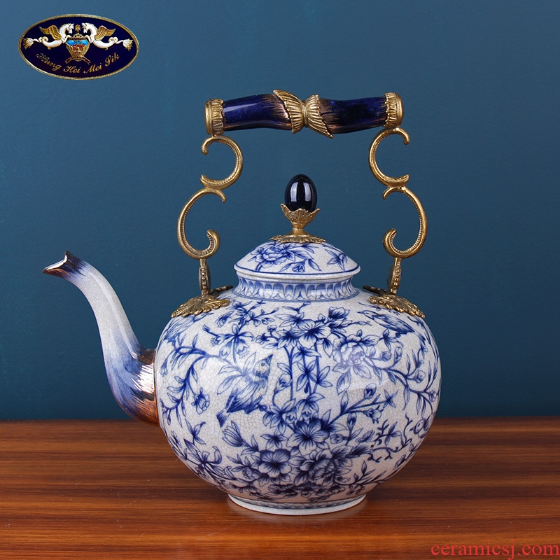 Ou mention of blue and white porcelain ceramic pot sitting room tea table furnishing articles high - grade soft is the new Chinese style household act the role ofing is tasted porch decoration