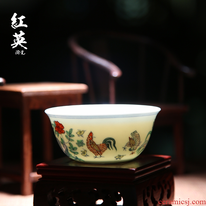 Red the jingdezhen ceramic antique chenghua chicken color bucket cylinder cup hand - made the master sample tea cup kung fu tea cup single CPU