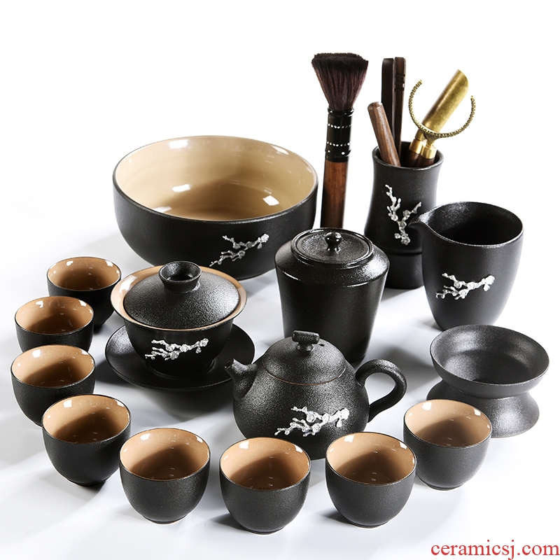 Japanese kung fu tea set of black suit household ceramics contracted tea tea cup lid to use the whole office