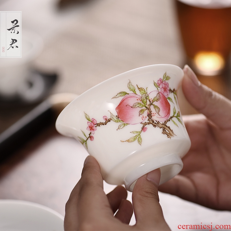 Jingdezhen ceramics sweet hand - made colored enamel craft kung fu tea set three to use tureen tea bowl to tea cups