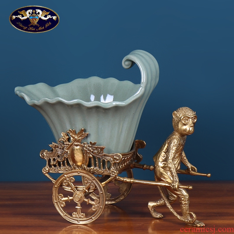 European pure copper monkey cart compote ceramics handicraft decoration wine creative home sitting room adornment is placed